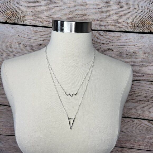 NWOT Marlyn Schiff Long Geometric Triangle‎ Rhinestone Silver Tone Necklace - Picture 1 of 7